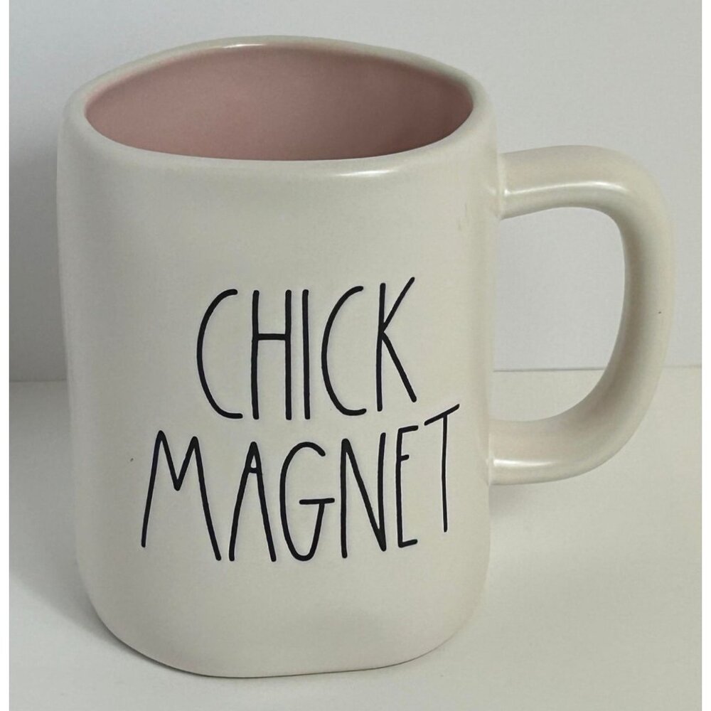 Rae Dunn "Chick Magnet" Ceramic Mug 16 oz Pink & White Coffee Tea Cup Artisan Co